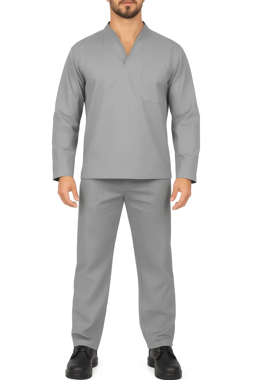 Uniforme Personalizado | Conjunto de Brim Profissional I Calça e Camisa Gola Italiana I Manga longa
