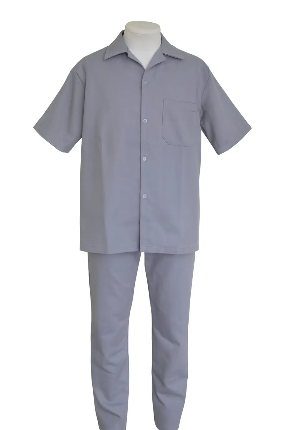 Uniforme Personalizado | Conjunto em Brim – Calça Cós Elástico e Camisa Aberta Manga Curta