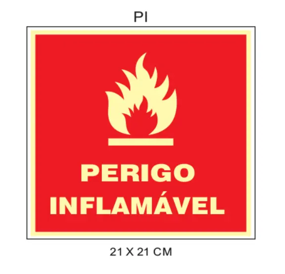 Placa Fotoluminescente Perigo Inflamável PI – Sinalização de Risco