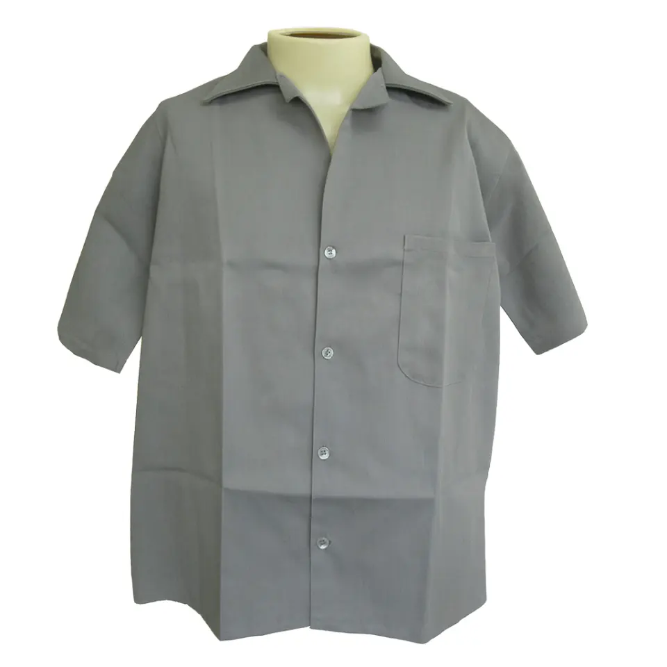 Camisa Profissional em Brim Aberta I Manga Curta I Cinza