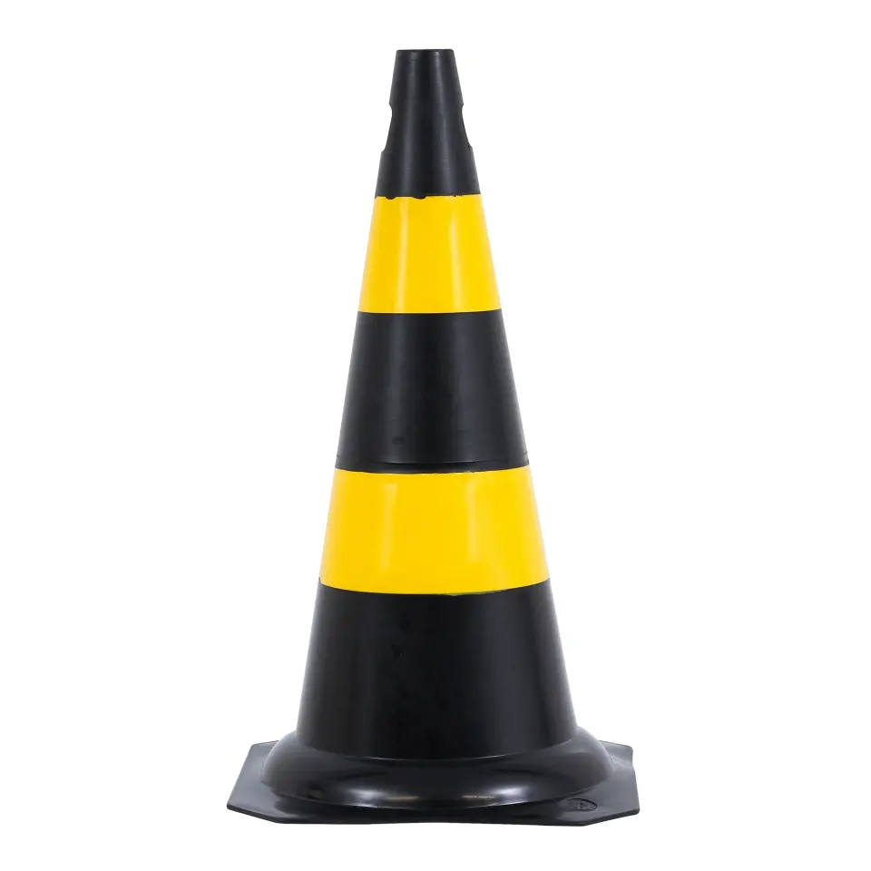 Cone de Sinalização Rígido 50cm Preto e Amarelo
