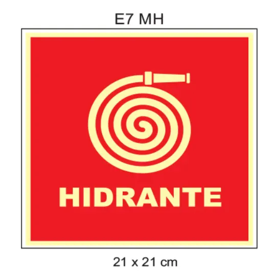 Placa Fotoluminescente Hidrante E7 MH – Sinalização de Combate a Incêndio