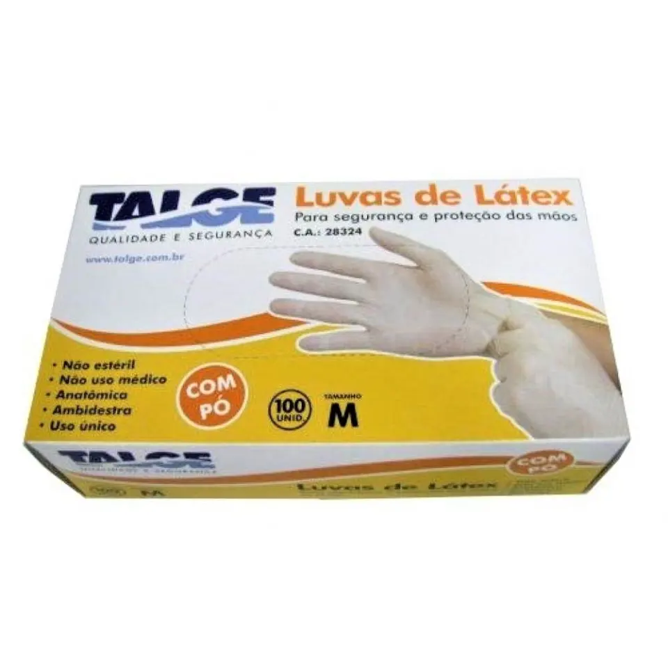 Luva de Látex com Pó Ambidestra – Tamanho M | Caixa com 100 Unidades