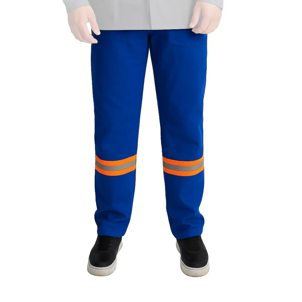 Calça de Brim Profissional Eletricista NR10 Azul Royal – Refletivo Laranja | ATPV 10,0 | Risco 2 | CA 44109