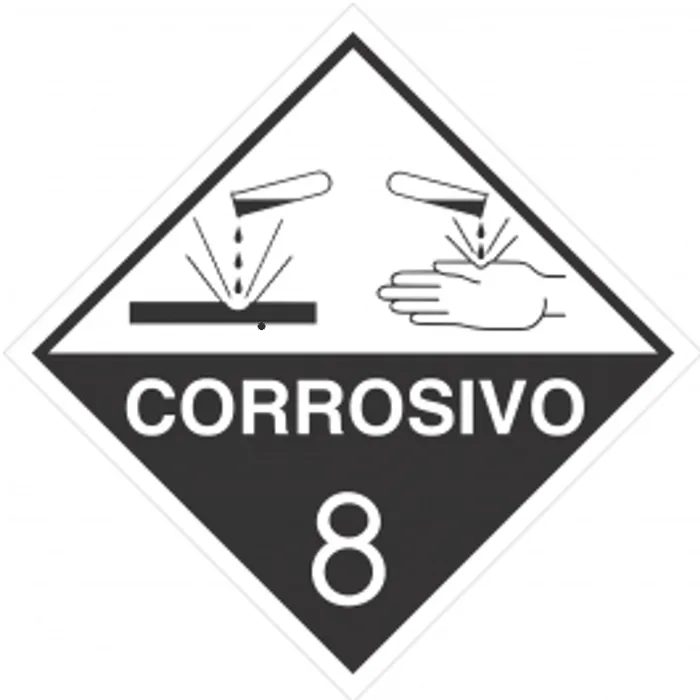 Placa de Sinalização Classe 8 – Corrosivo | 25×25 cm